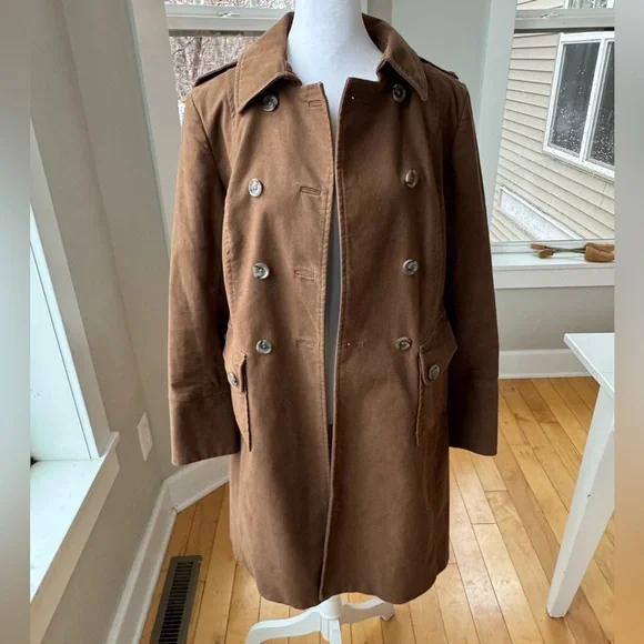 BODEN Brown Flannel Overcoat Trenchcoat Jacket Striped Flannel Lining Size 6 - Picture 1 of 13